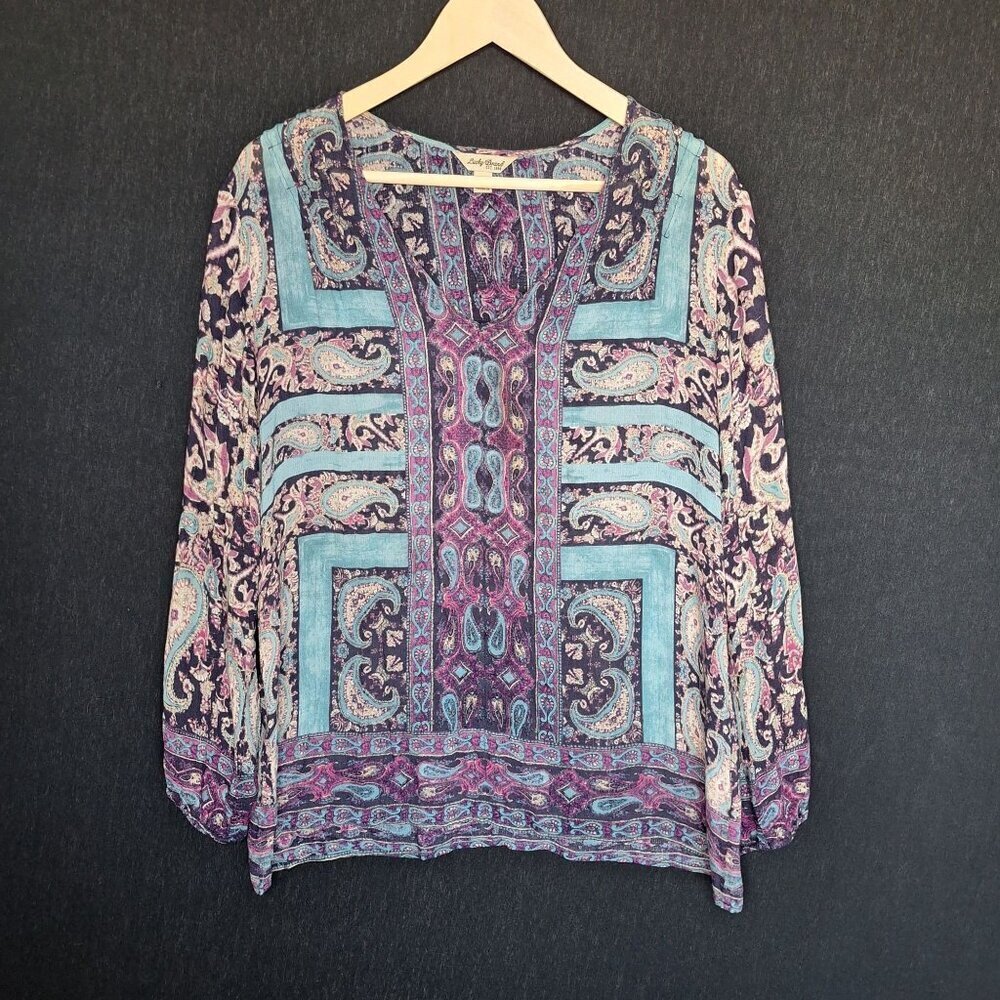💙 Lucky Brand Lightweight Soft Artsy Blouse Size M/L Boho Cottage Casual